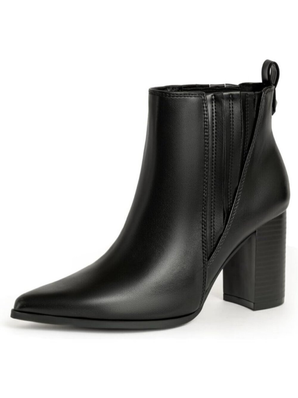 Women's Brown Black Chunky High Heel Ankle Dess Booties Faux Leather Pull-On
